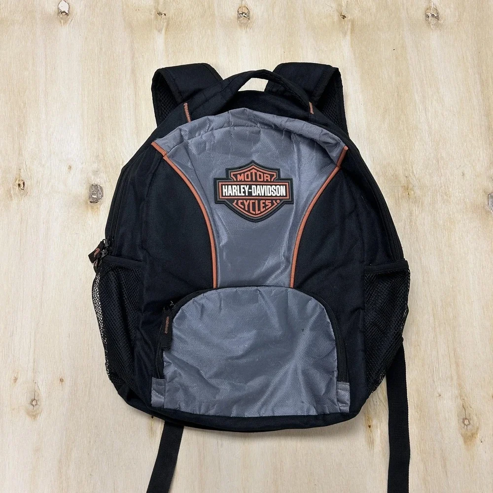 Harley-Davidson Black Gray 18in Backpack Soft Case Men Water Bottle Pockets